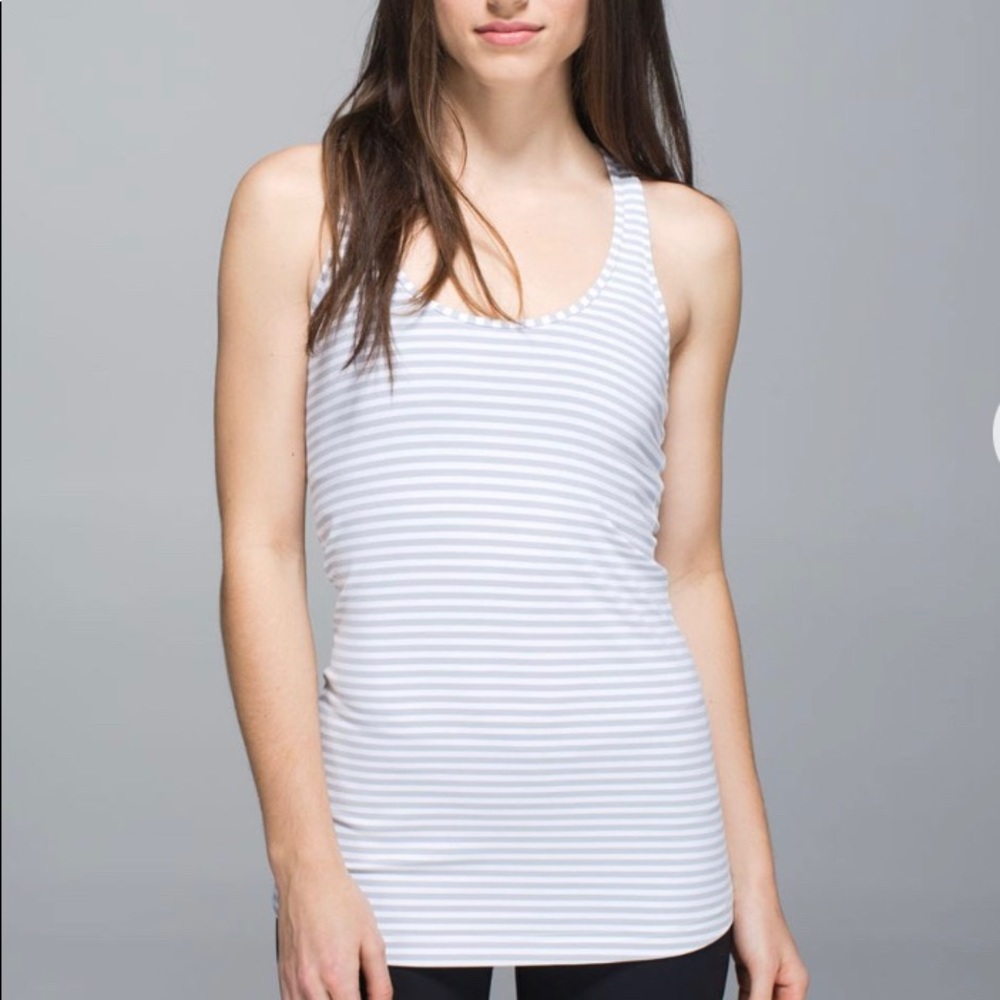 Lululemon Cool Racerback Classic Stripe White/Silver Fox Sz: 2